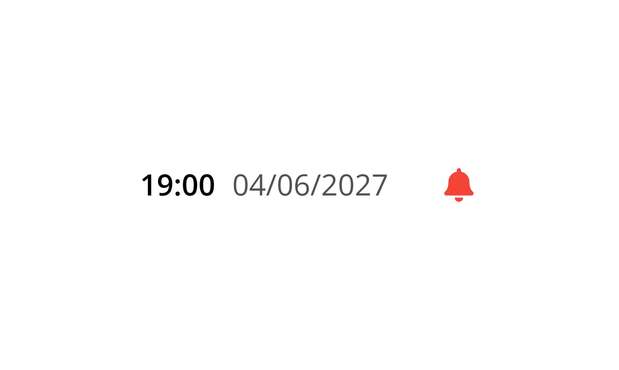 An alert set for 19:00 on 04/06/2027.